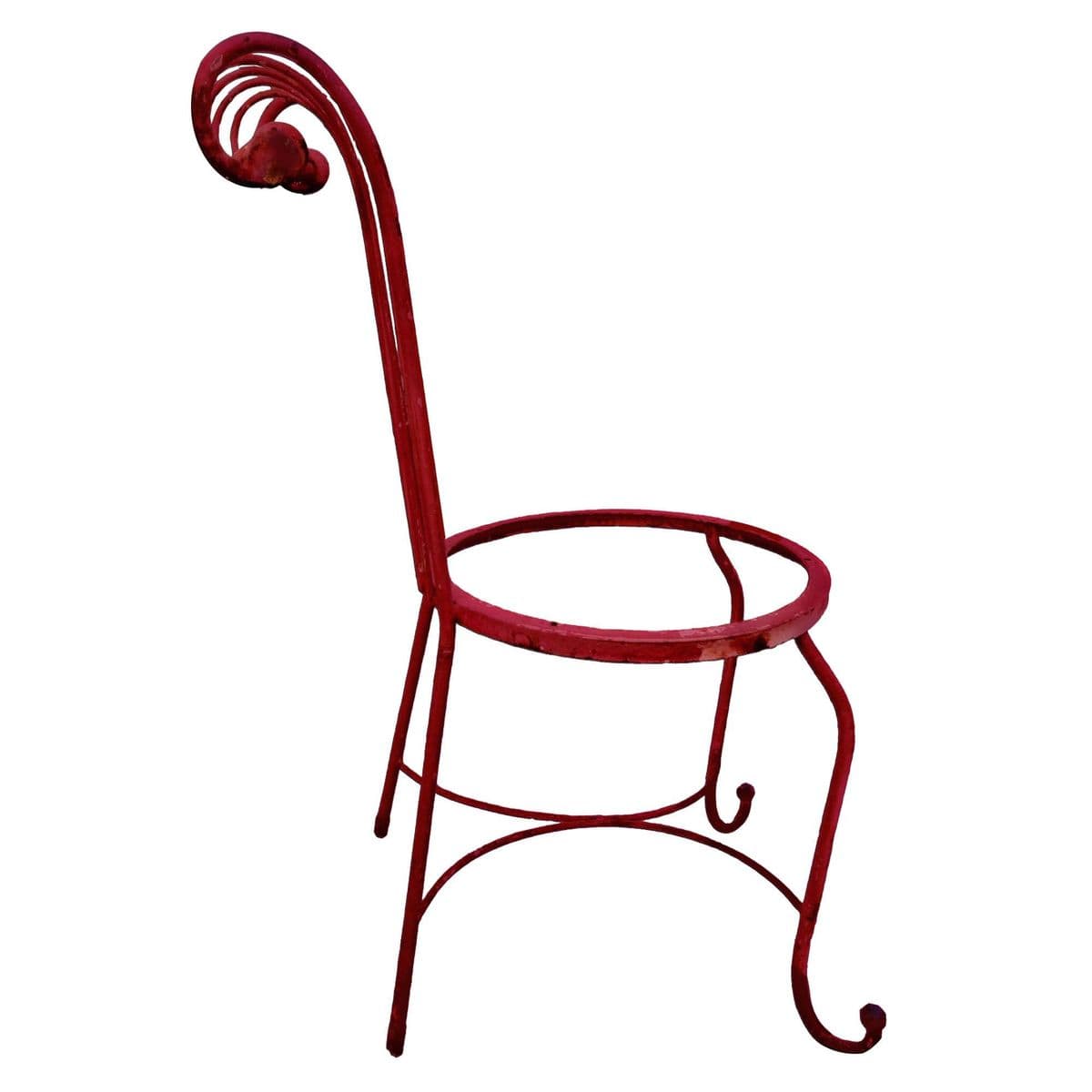 50s Mathieu Matégot Style Red Scroll Back Wrought Iron French Outdoor Patio Chair - Thumbnail 6