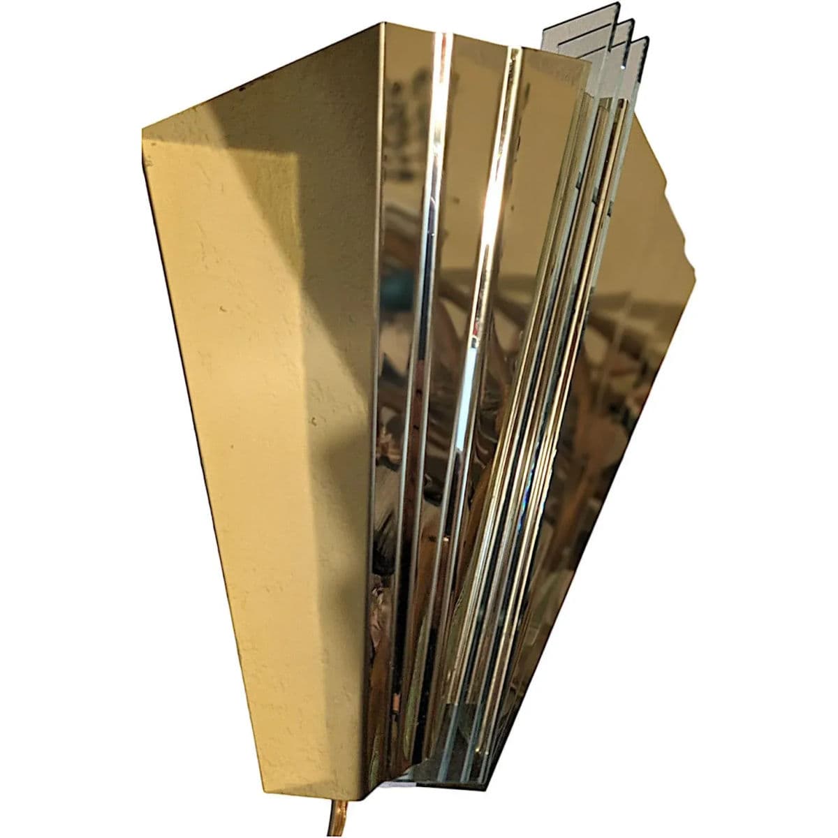 1980s French Art Deco Revival Skyscraper Style Brass and Glass Wall Sconces - Thumbnail 5