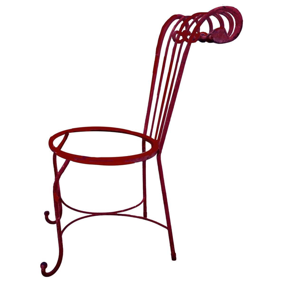 50s Mathieu Matégot Style Red Scroll Back Wrought Iron French Outdoor Patio Chair - Thumbnail 5