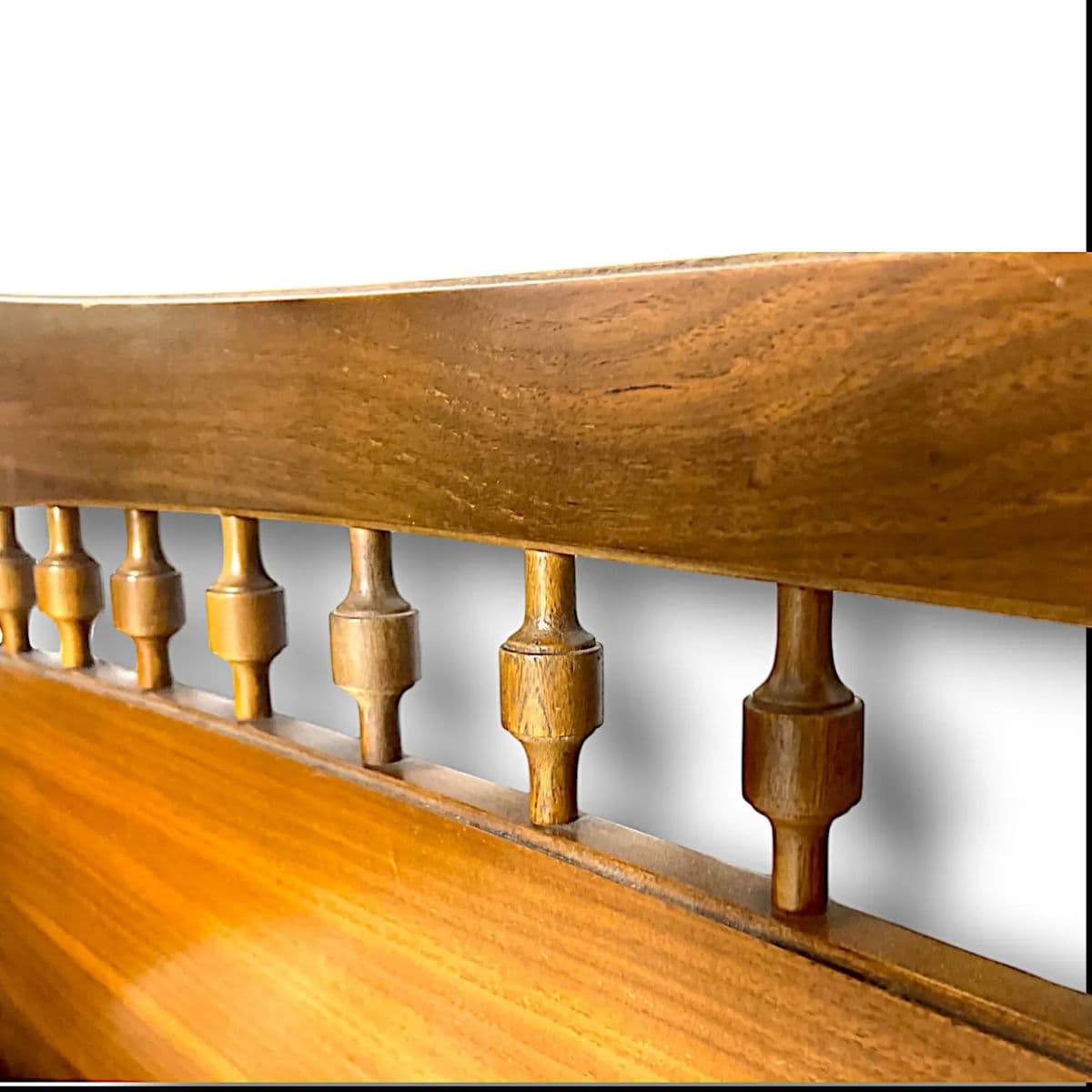 1970s Mid-Century Honey Chestnut All Wood Spindle Queen Sized Headboard - Thumbnail 6