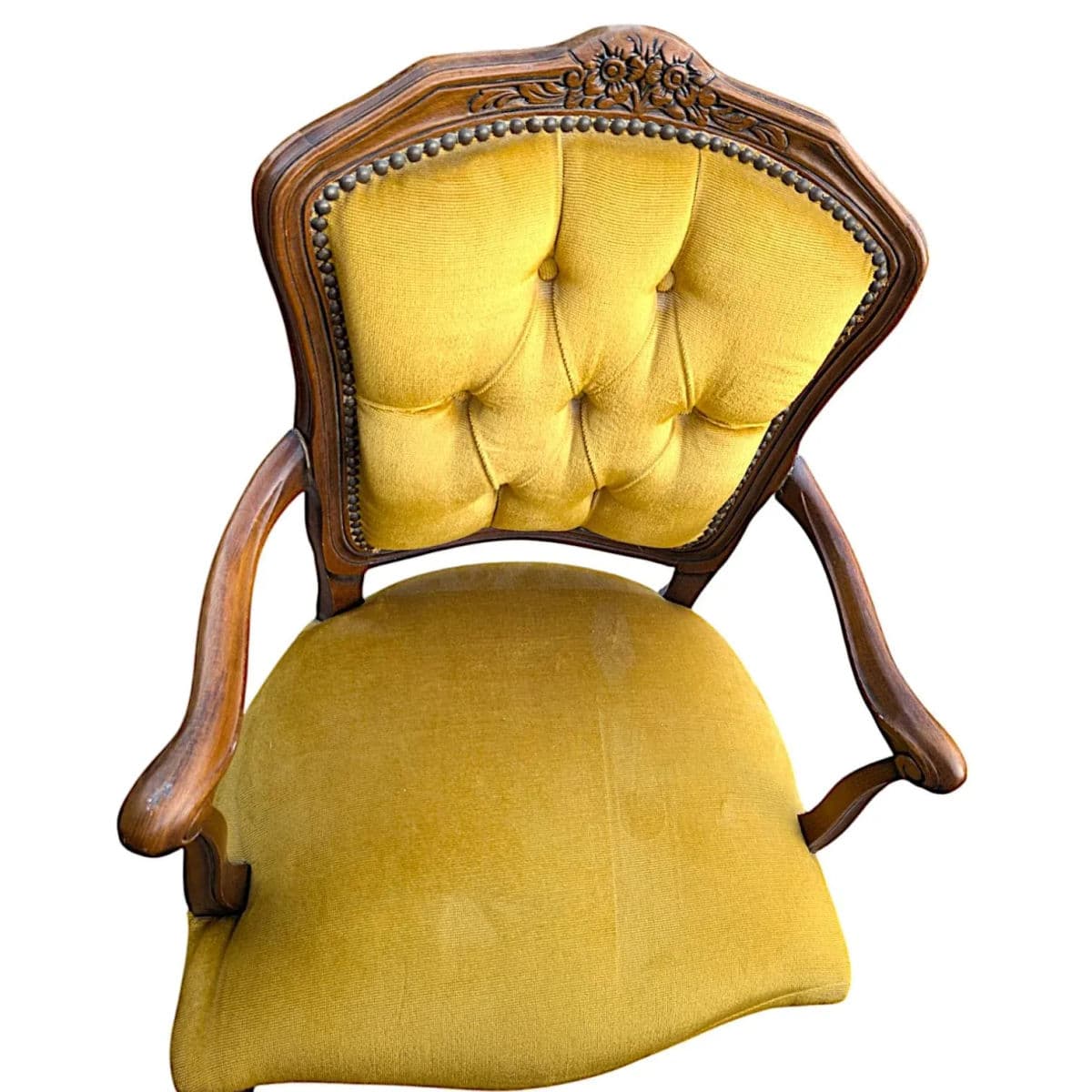 1970s Weiman/Warren Lloyd Louis XV Style Bergere Chairs Tuft Upholstered in Goldenrod Velvet - A Pair - Thumbnail 4