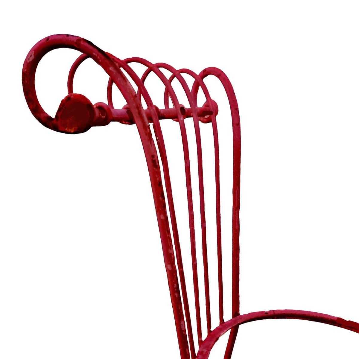 50s Mathieu Matégot Style Red Scroll Back Wrought Iron French Outdoor Patio Chair - Thumbnail 4