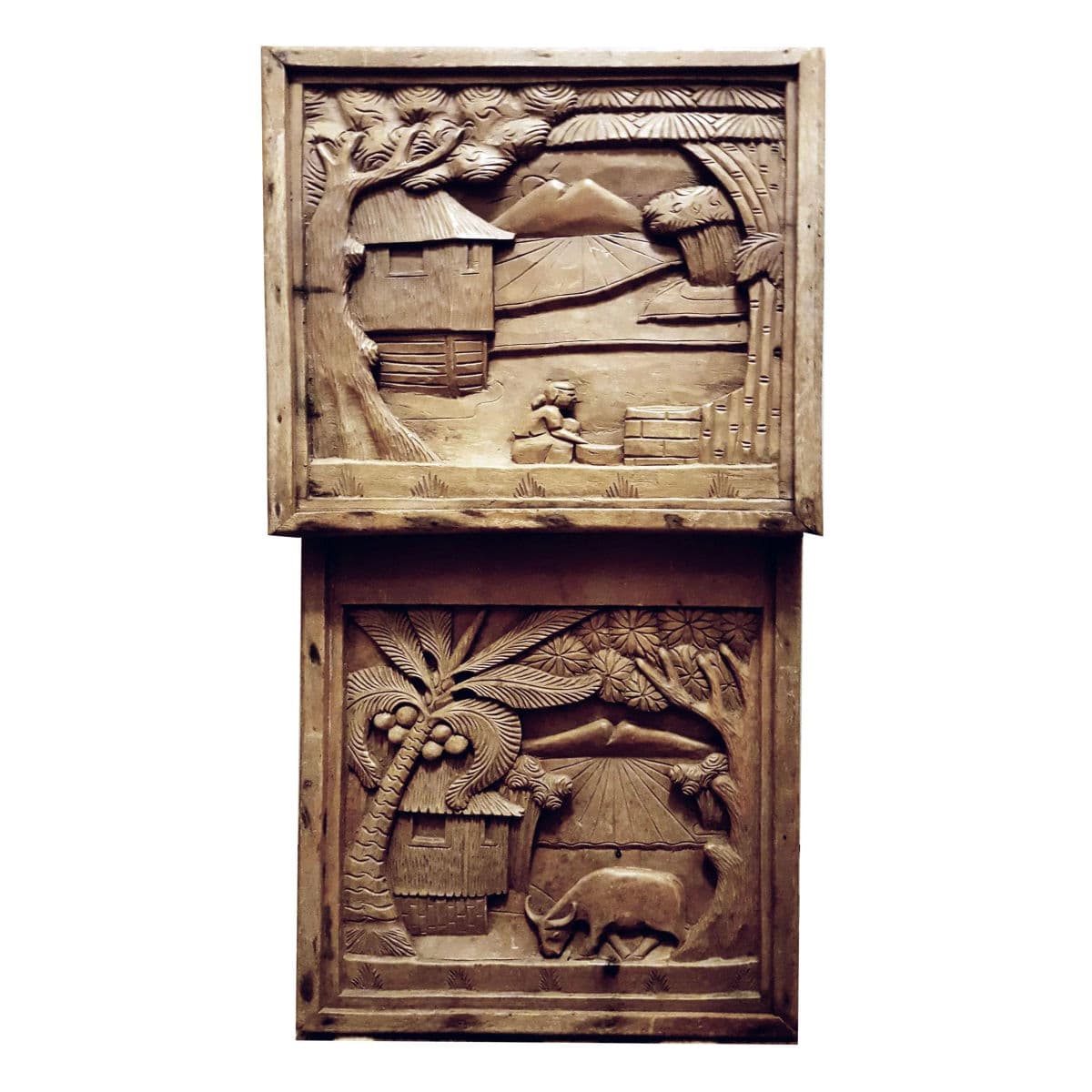 Javanese Hand Carved Solid Wood Storytelling Plaques - a Pair - Thumbnail 11