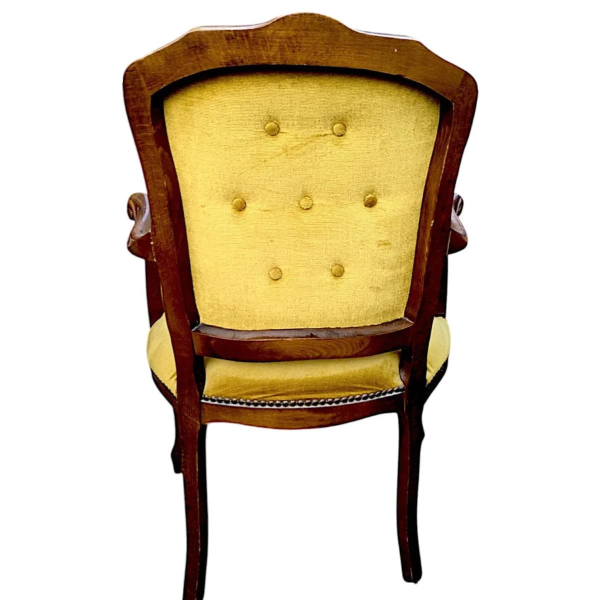 1970s Weiman/Warren Lloyd Louis XV Style Bergere Chairs Tuft Upholstered in Goldenrod Velvet - A Pair - Thumbnail 3