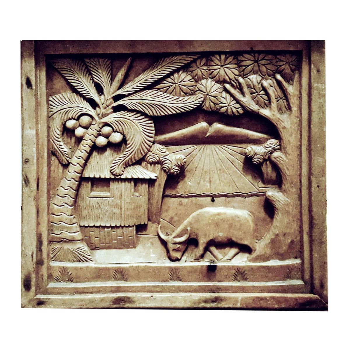 Javanese Hand Carved Solid Wood Storytelling Plaques - a Pair - Thumbnail 4