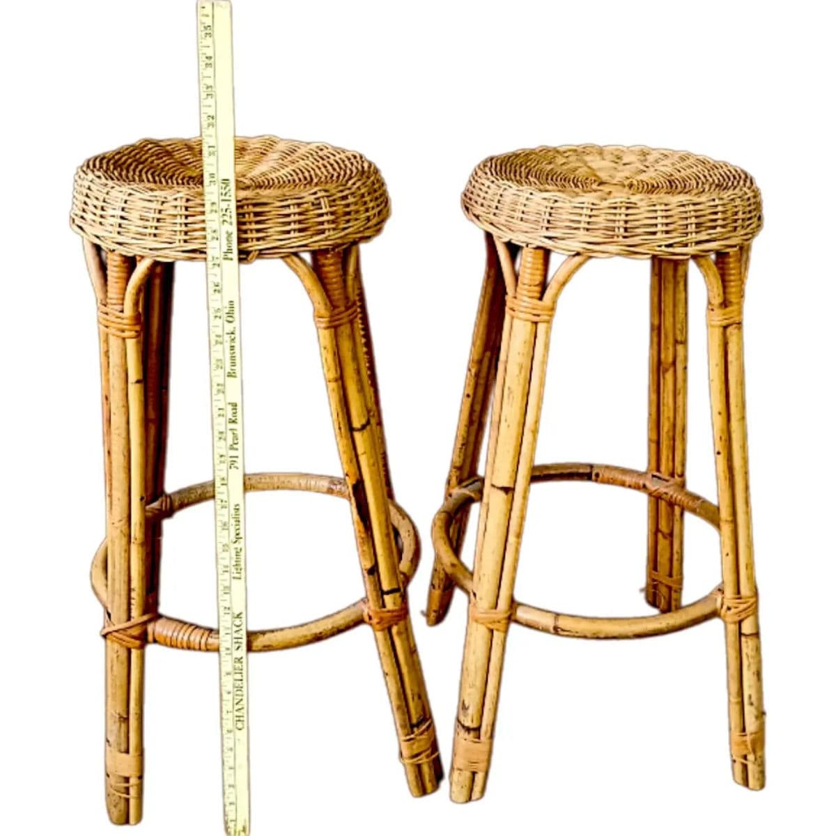 Pair of Vintage Bamboo & Wicker Counter Stools – Effortless Coastal Vibe - Thumbnail 11