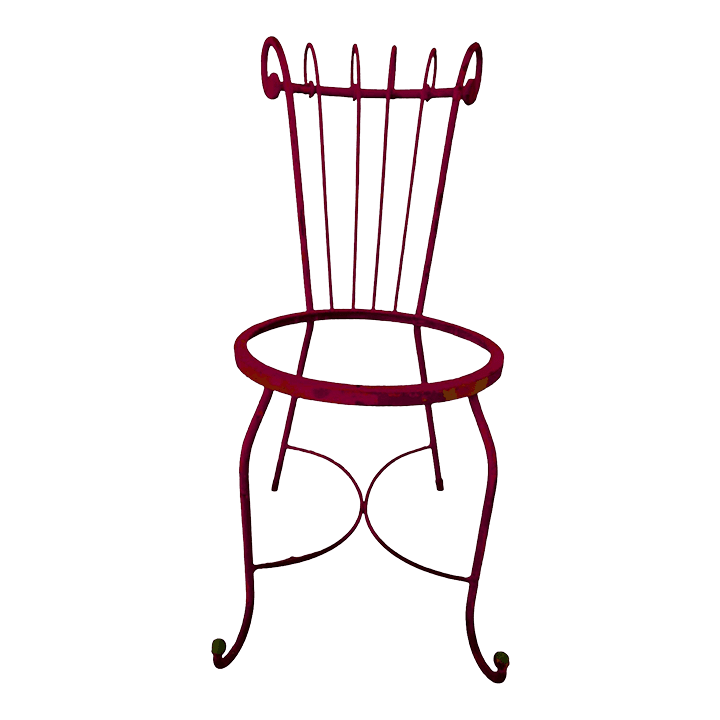 50s Mathieu Matégot Style Red Scroll Back Wrought Iron French Outdoor Patio Chair - Thumbnail 2
