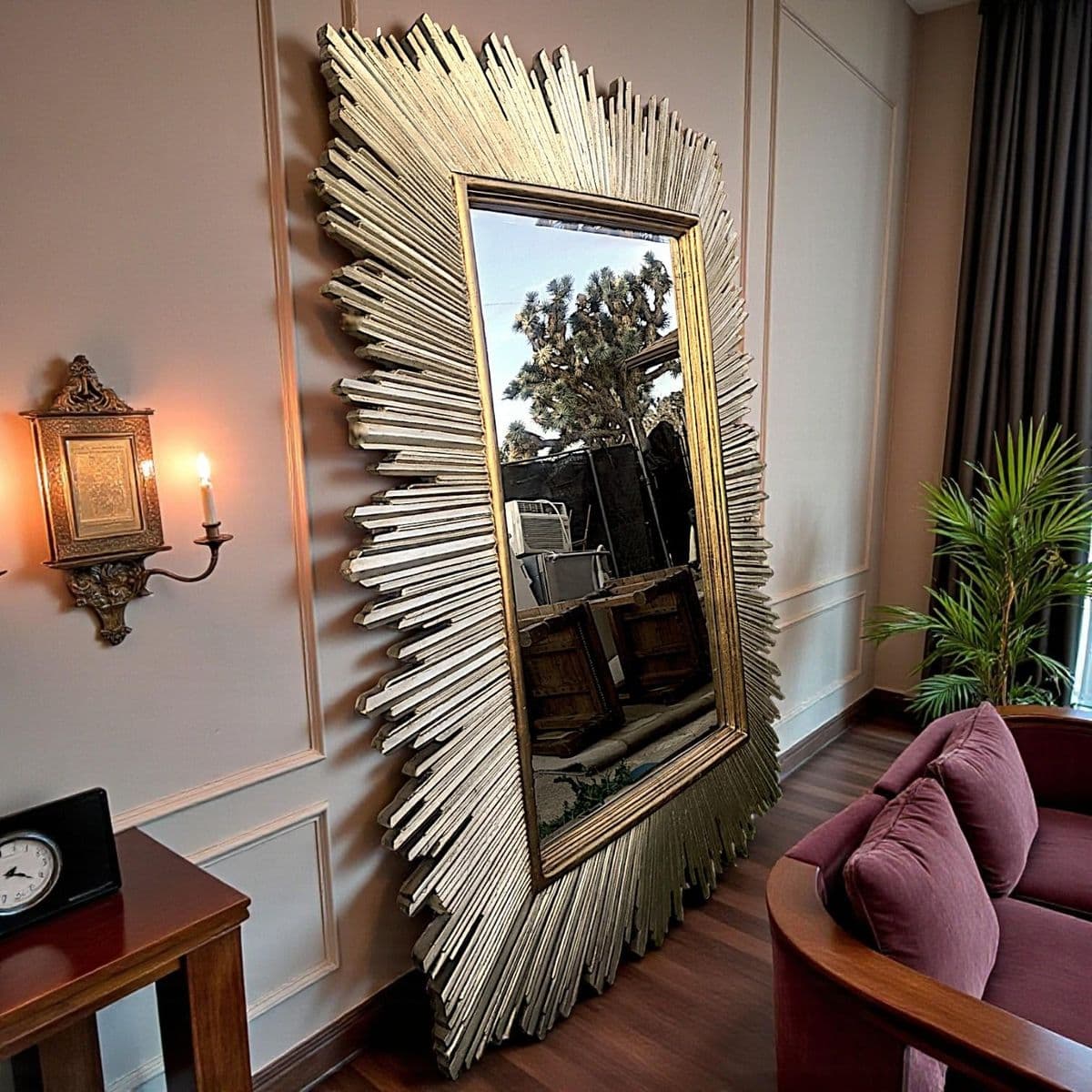 1980s Monumental Maitland-Smith Art Deco–Inspired Gilt Sunburst Mirror 88" X 69" - Thumbnail 4