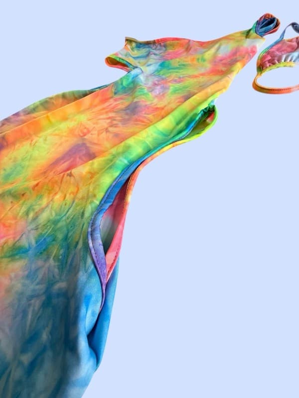 Belita Collection S Shoulder Cut-Out Tie Dye Mini Dress with Matching Face Mask - Thumbnail 4