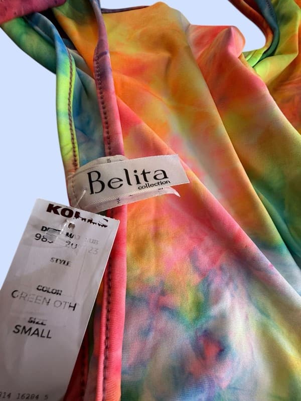 Belita Collection S Shoulder Cut-Out Tie Dye Mini Dress with Matching Face Mask - Thumbnail 6