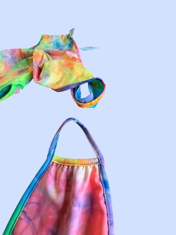 Belita Collection S Shoulder Cut-Out Tie Dye Mini Dress with Matching Face Mask - Thumbnail 10