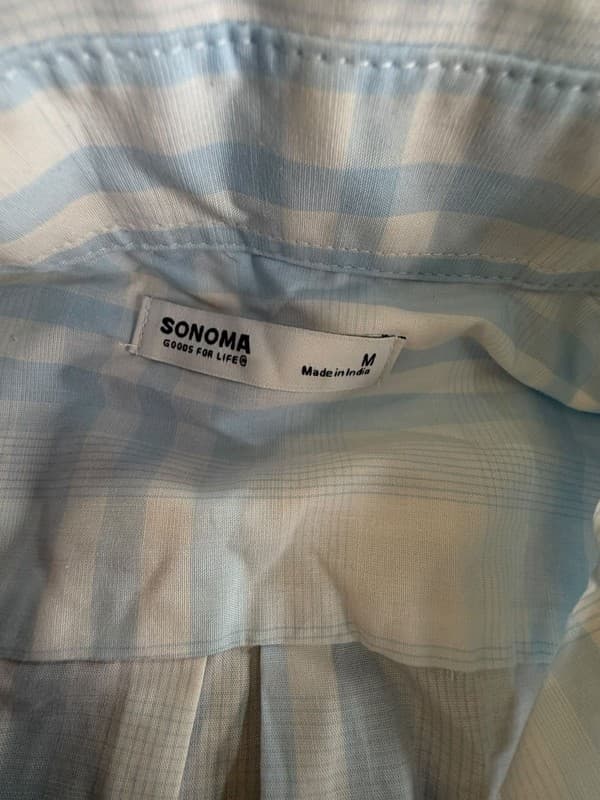 Sonoma Goods For Life Men's M Light Blue Plaid Short Sleeve Perfect-Length Shirt - Thumbnail 3