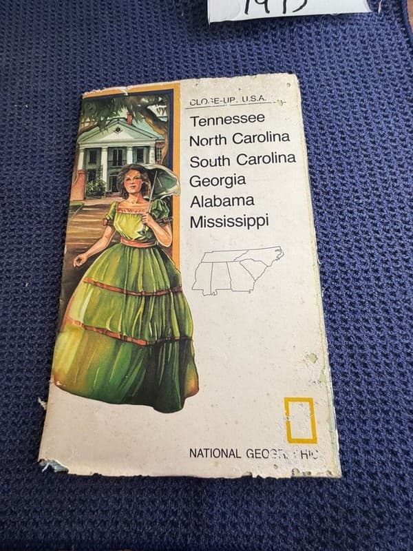Vintage 1975 National Geographic CloseUp U.S.A. Map of Tn, Carolinas, Ga, Al, Ms
