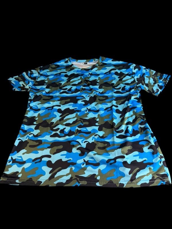 Men's Large Blue Camouflage Performance T-Shirt Quick Dry Activewear - Image 1