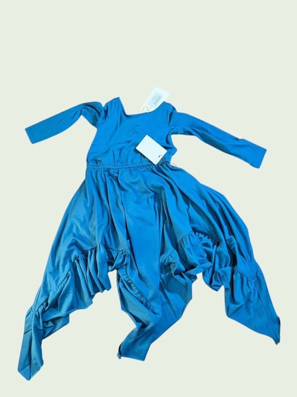 Joyfolie Mia Joy Blue Long Sleeve High-Low Ruffle Hem Girl's Dress Size 3 - Thumbnail 2