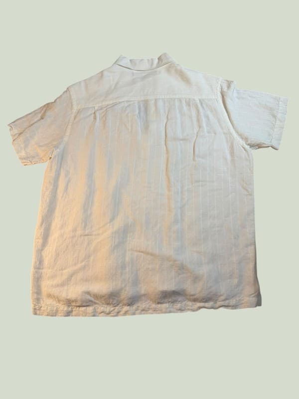 Perry Ellis Men's Large White Textured Stripe Short Sleeve Linen Blend Shirt - Image 1