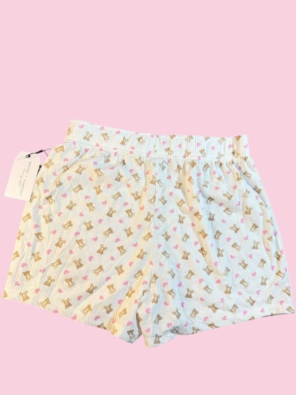 Better / Together Dreamy Nights Teddy Bear & Hearts Boxer Pajama Shorts S - Thumbnail 2