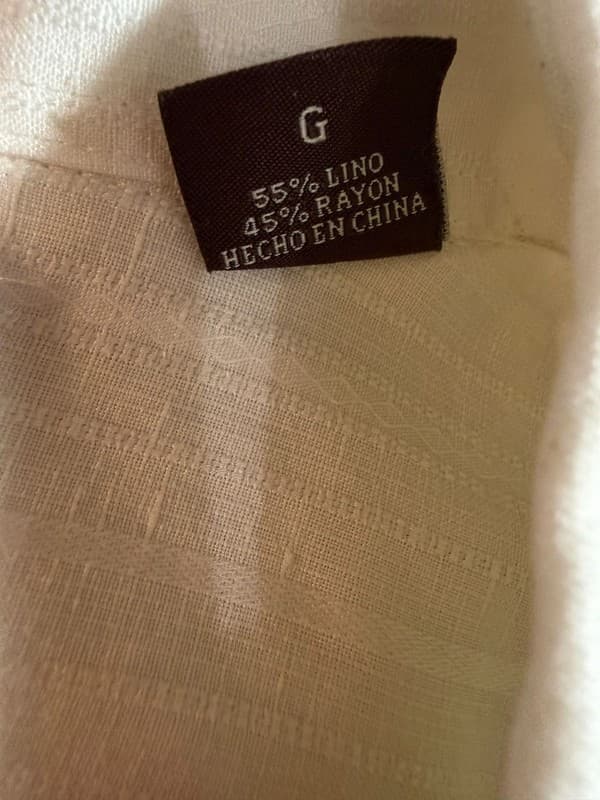 Perry Ellis Men's Large White Textured Stripe Short Sleeve Linen Blend Shirt - Thumbnail 4