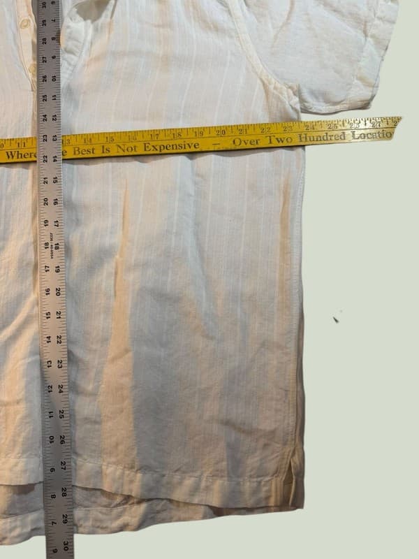 Perry Ellis Men's Large White Textured Stripe Short Sleeve Linen Blend Shirt - Thumbnail 6