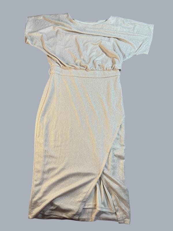 Alexia Admor Champagne Shimmer Off-The-Shoulder Ruched Midi Dress Size 8 - Image 1