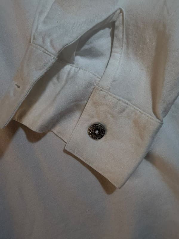 Vintage White Western Shirt | Black Embroidery | Silver-Tone Buttons | Size L - Thumbnail 4