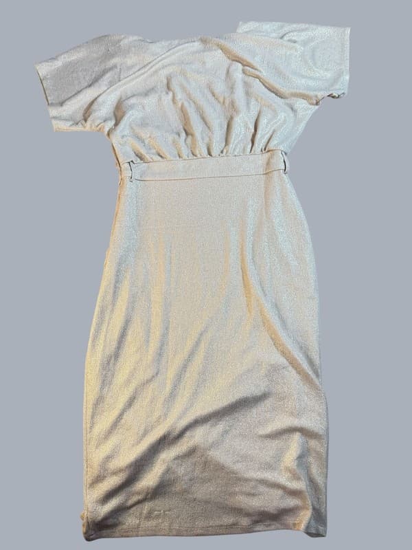 Alexia Admor Champagne Shimmer Off-The-Shoulder Ruched Midi Dress Size 8 - Thumbnail 4