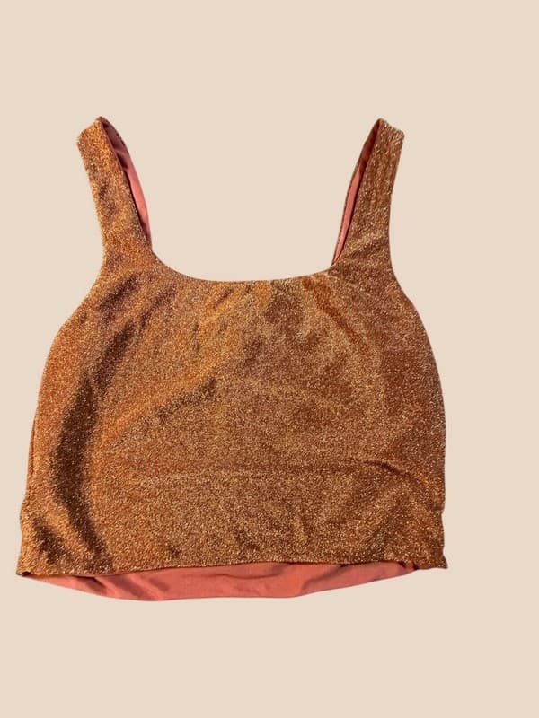 Petal & Pup Women's Bronze Metallic Shimmer Crop Tank Top Large - Thumbnail 2