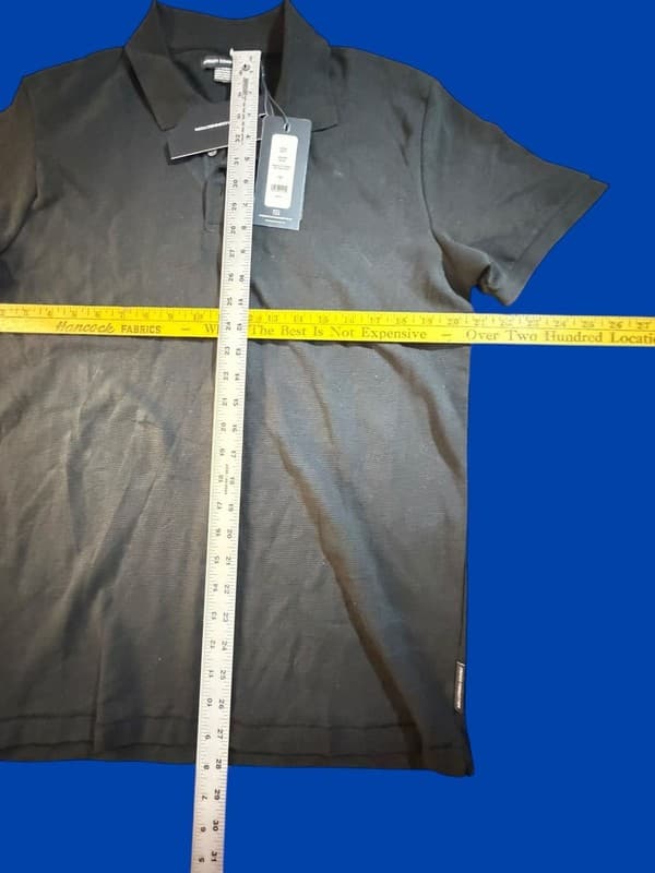 French Connection Men's Black Micro Ottoman Button Polo Shirt NWT Size L - Thumbnail 10