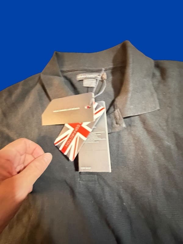 French Connection Men's Black Micro Ottoman Button Polo Shirt NWT Size L - Thumbnail 8