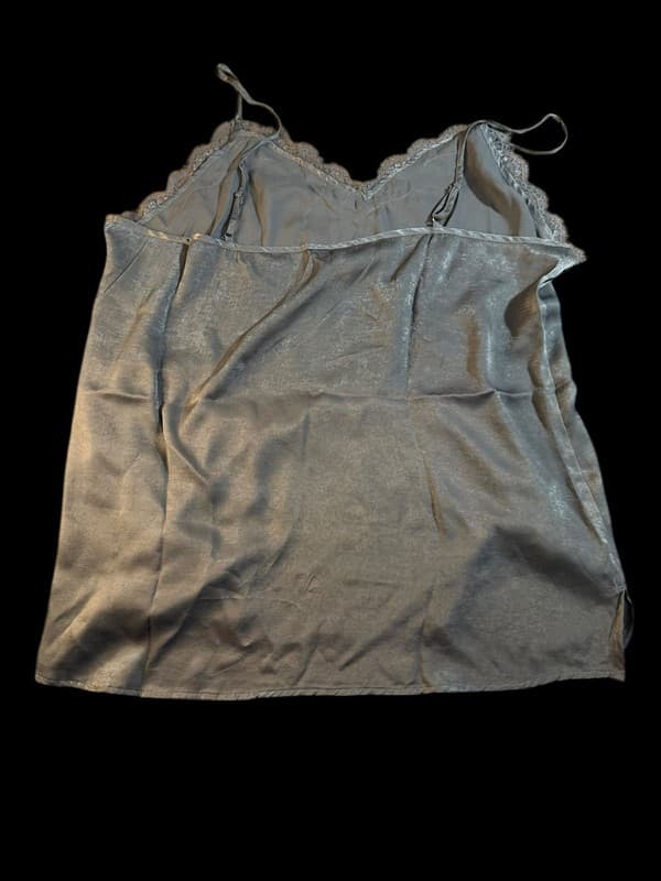 Oddi Charcoal Grey Satin Lace Trim V-Neck Cami Top 3XL - Image 1