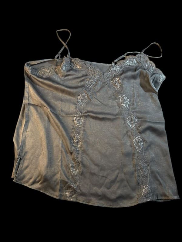 Oddi Charcoal Grey Satin Lace Trim V-Neck Cami Top 3XL - Thumbnail 2