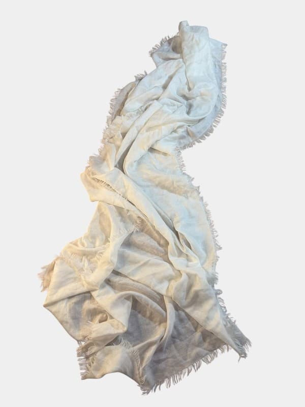 New Ivory White Linen Scarf: Soft Bridal Shawl With Frayed Ends, Prayer Wrap - Thumbnail 3