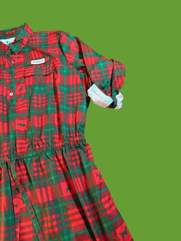 Magellan Outdoors Women's Fish Gear Plaid Christmas Animal Print Shirt Dress XXL - Thumbnail 8