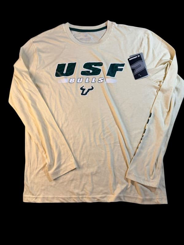 NWT Colosseum NCAA South Florida USF Bulls Men's Tan Long Sleeve T-Shirt L - Image 1