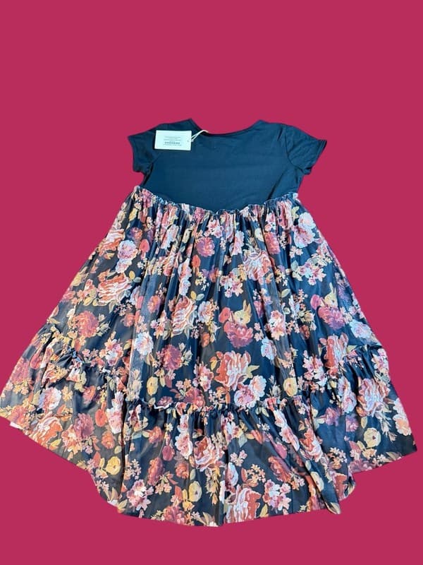Joyfolie Mia Joy Lorelei High Low Tiered Mesh Dress in Off Black Floral Size 12 - Thumbnail 4