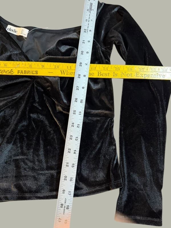 New W/out tags Elodie Black Velvet Off-The-Shoulder Twisted Long Sleeve Top S - Thumbnail 4