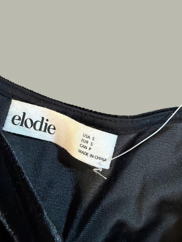 New W/out tags Elodie Black Velvet Off-The-Shoulder Twisted Long Sleeve Top S - Thumbnail 3