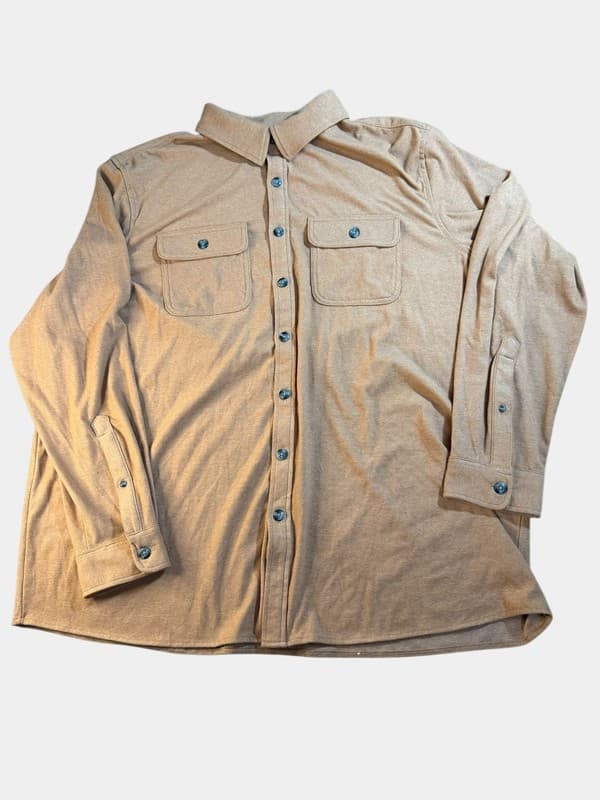 Magellan Outdoors Men's Campfire Flex Classic Fit Long Sleeve Shirt Tan 3XL - Image 1