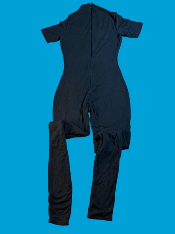 Naked Wardrobe Black Short Sleeve Mock Neck Romper Jumpsuit - Thumbnail 2