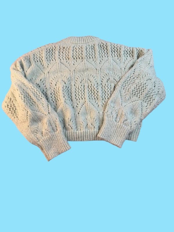 Topshop Mint Green Knitted Crop Pointelle Jumper Sweater - Thumbnail 2