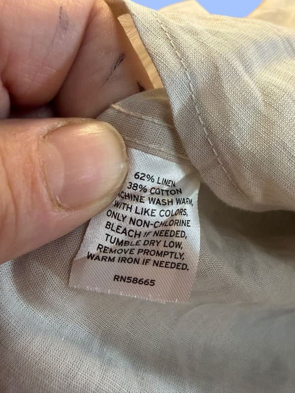 Nordstrom Trim Fit Tan Linen Blend Long Sleeve Button Up Shirt Size 16.5 36-37 - Thumbnail 6