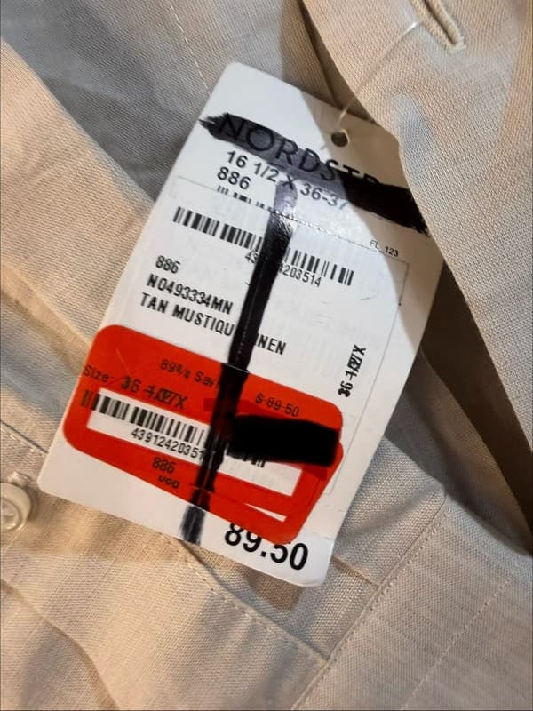 Nordstrom Trim Fit Tan Linen Blend Long Sleeve Button Up Shirt Size 16.5 36-37 - Thumbnail 7