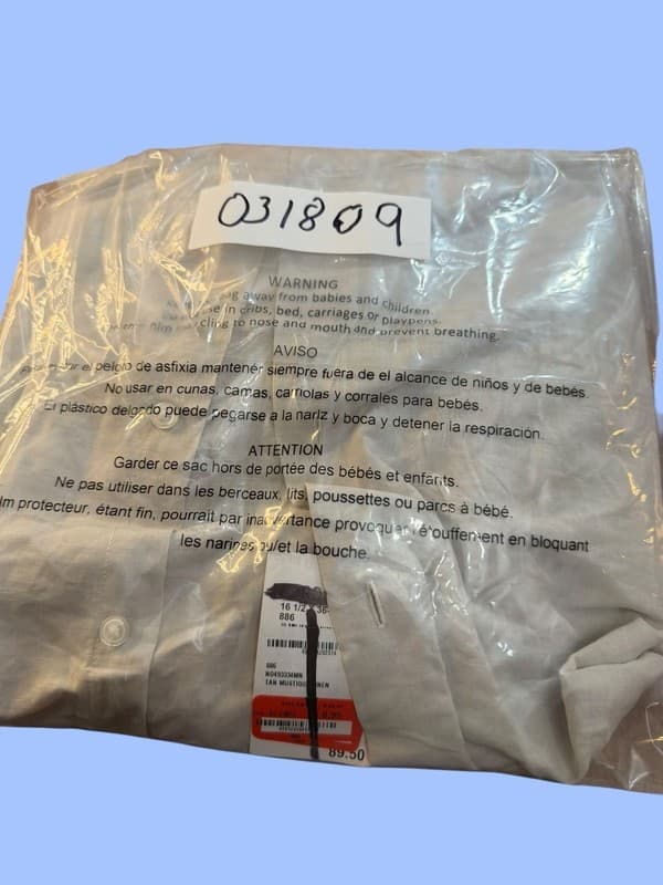 Nordstrom Trim Fit Tan Linen Blend Long Sleeve Button Up Shirt Size 16.5 36-37 - Thumbnail 10