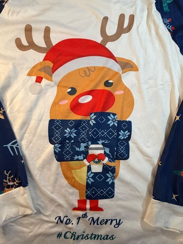 Christmas Reindeer Coffee Graphic Raglan Long Sleeve Pajama Top - Thumbnail 5