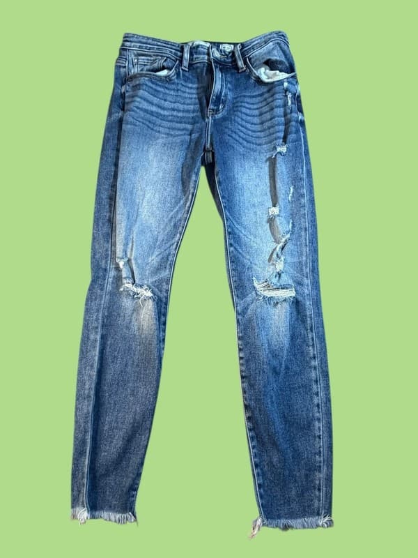 KanCan Signature Mid-Rise Ankle Skinny Distressed Raw Hem Jeans Size 28 - Image 1