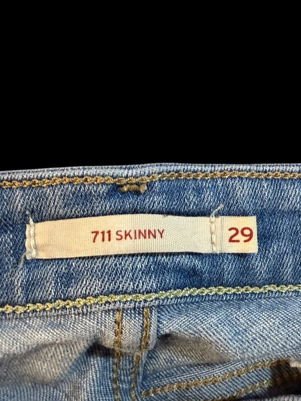 Levi's 711 Skinny Jeans Light Wash with White Flower Floral Embroidery W29 L30 - Thumbnail 5