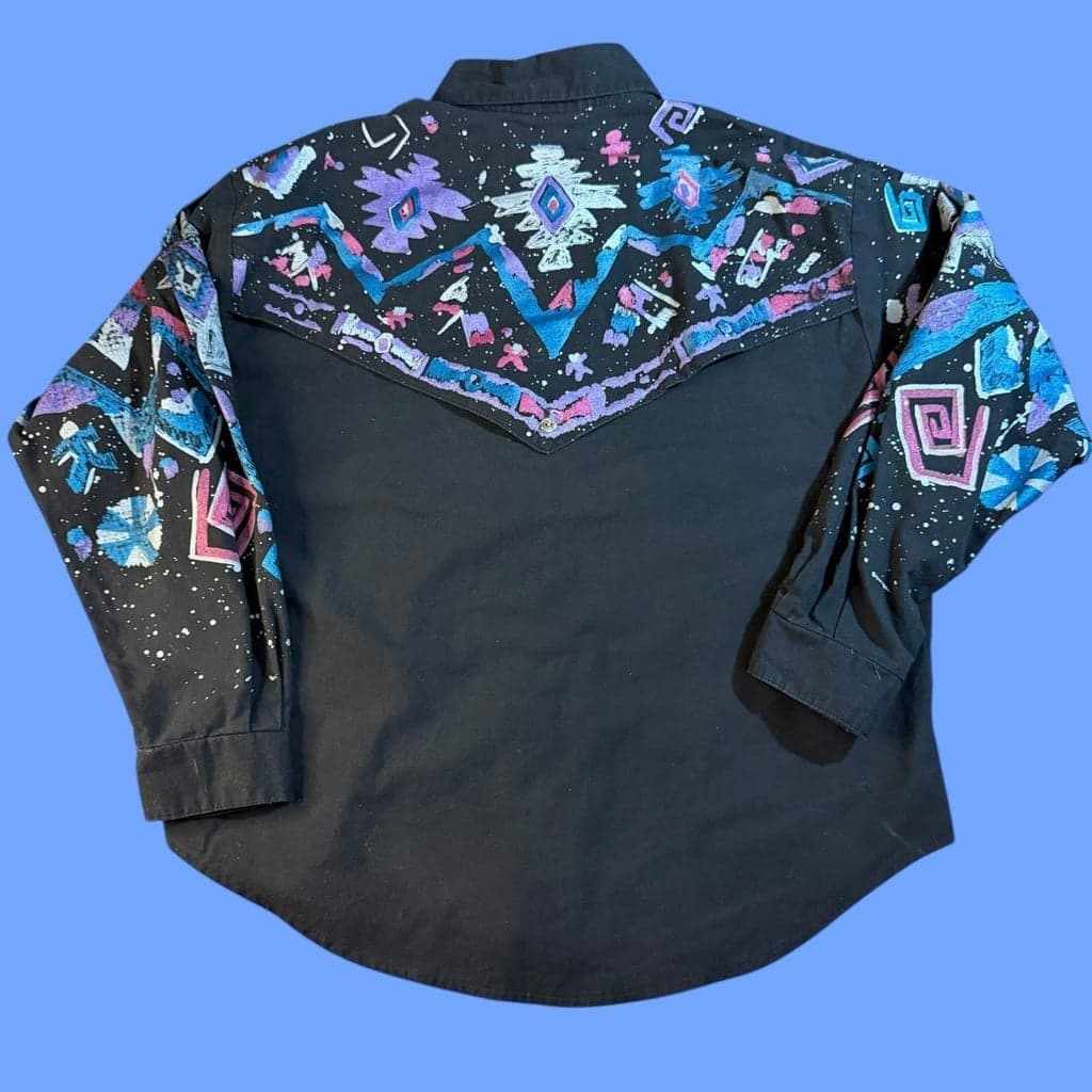Vintage 90s Roughrider by Circle T Hand Painted Southwestern Western Shirt - Thumbnail 2