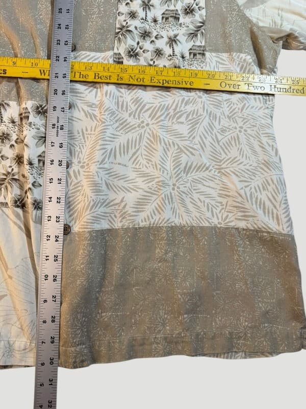 Caribbean Mens XL Silk Blend Patchwork Tropical Hawaiian Aloha Button Down Shirt - Thumbnail 6