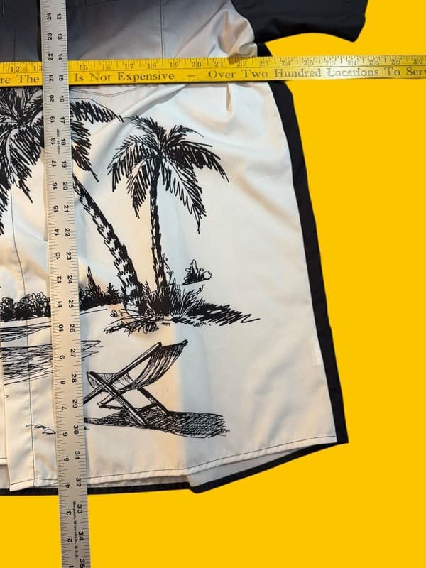 Men's Black and White Hawaiian Shirt Palm Tree Print Short Sleeve Button Down - Thumbnail 7