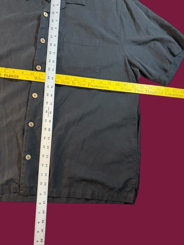 Caribbean Silk Blend Mens XL Black Short Sleeve Camp Collar Shirt - Thumbnail 5